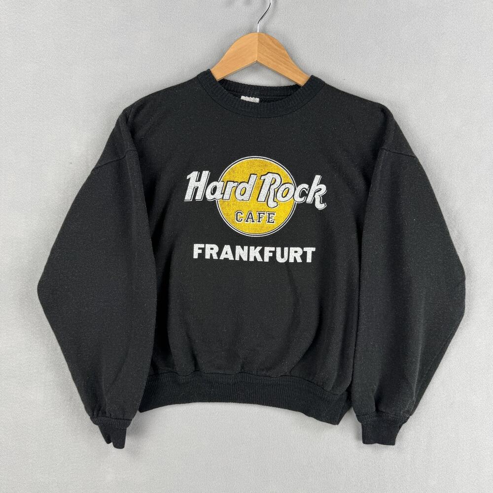 Vintage Hard Rock Cafe Sweatshirt Mens Small Black Frankfurt Made in Italy 80s